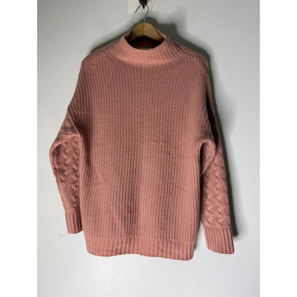 Nordstrom Signature Cashmere Silk Mock Neck Cable Sleeve Sweater Pink XS